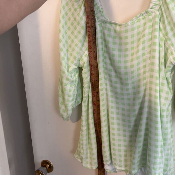 Torrid top 1 Fit & Flare Slub Button Up 3/4 Sleeve Green Gingham Cottagecore - Picture 7 of 9